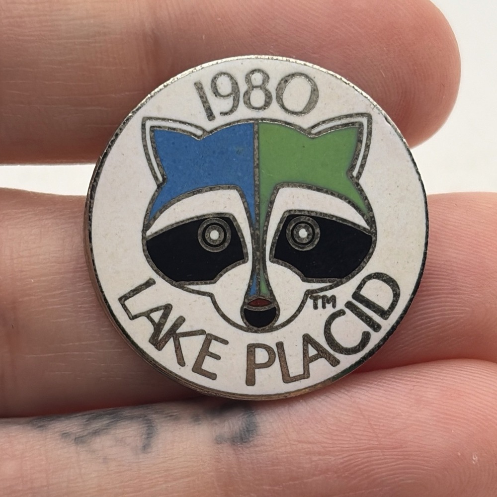 Vintage 1980 Raccoon Lake Placid Lapel Hat Pin